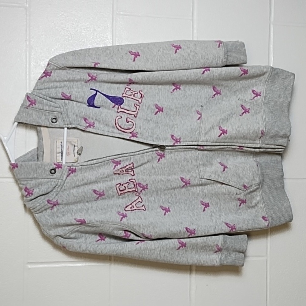 American Eagle 90's 3/4 Sleeve Zip-up Soft Fleece Lined Hoodie Sweatshirt Large
